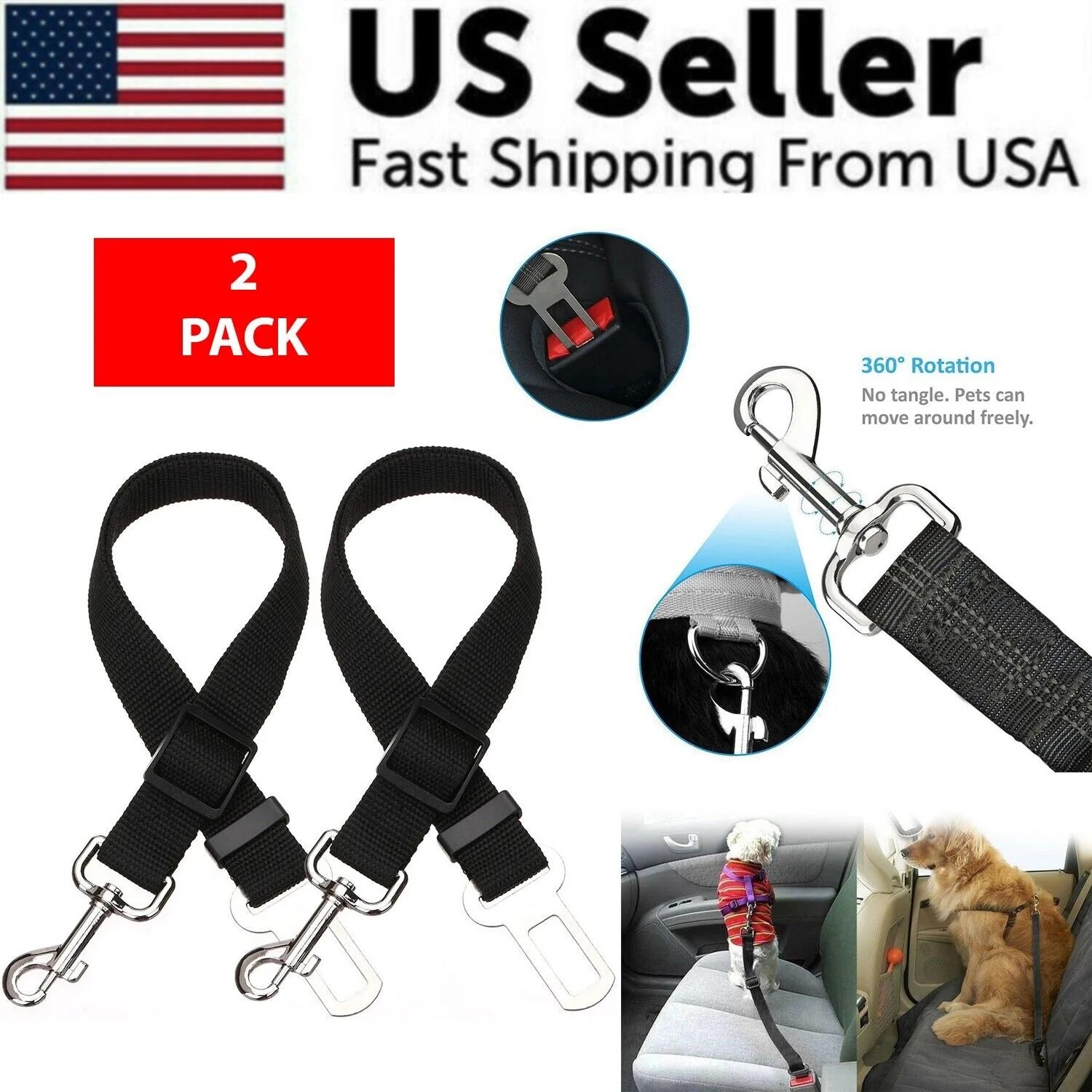 Pet Car Seat Belt 2-Pack Adjustable