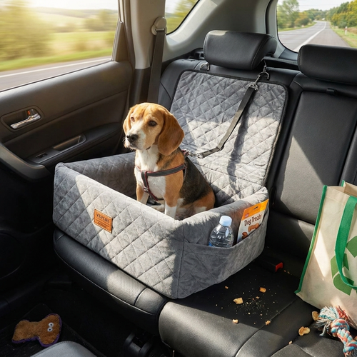 Dog Booster Car Seat with Pocket Gray by Ravli